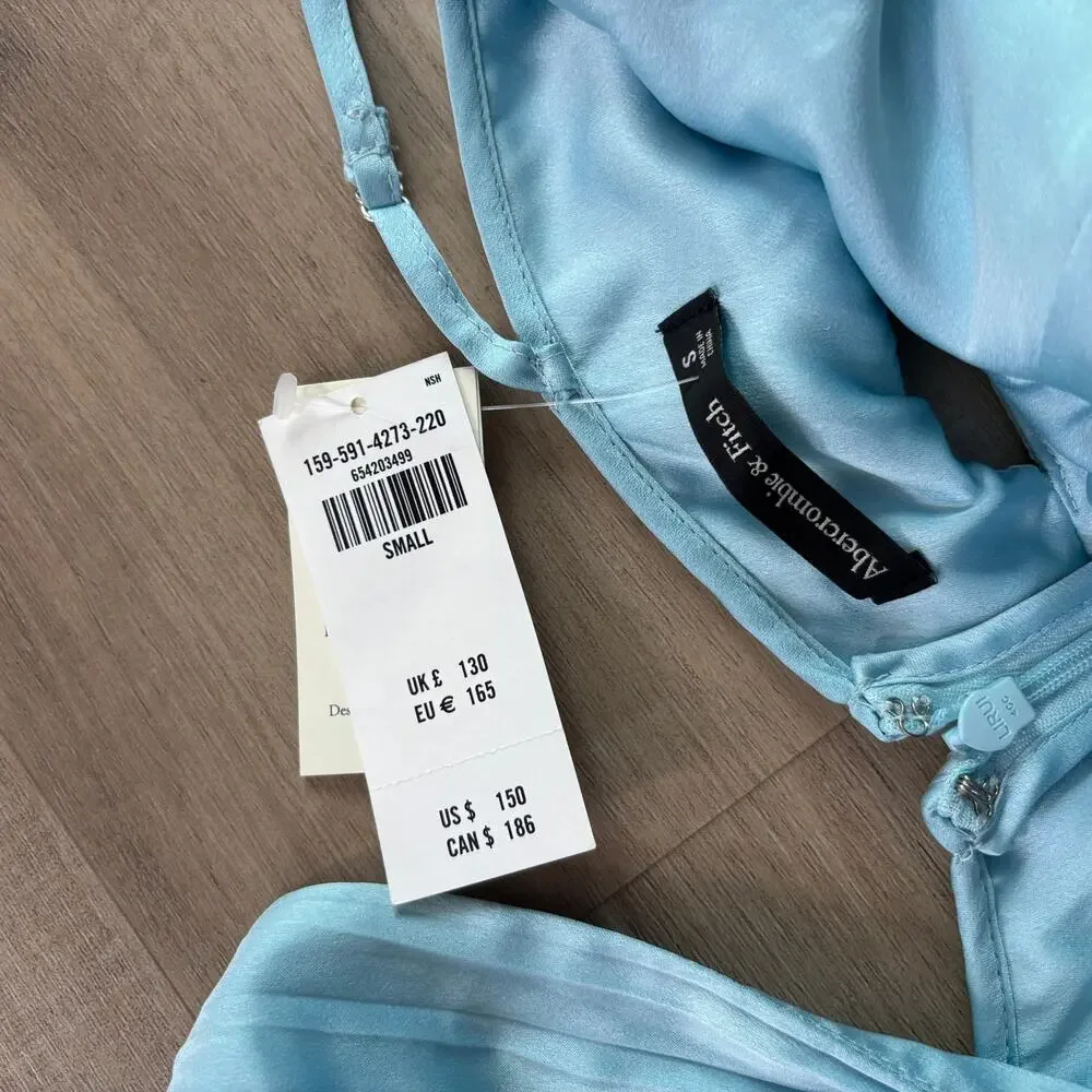 NWT Abercrombie & Fitch Giselle Pleated Cutout Maxi Dress Light Blue Women Small
